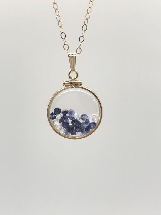 Handmade Sapphire + Topaz Shaker Locket 14k GF or Silver filled w/ beautiful September Birthstone. 6 Ct (TCW)