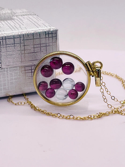 14k Solid Gold 22 mm Handmade Shaker Locket Filled With Garnet And White Topaz