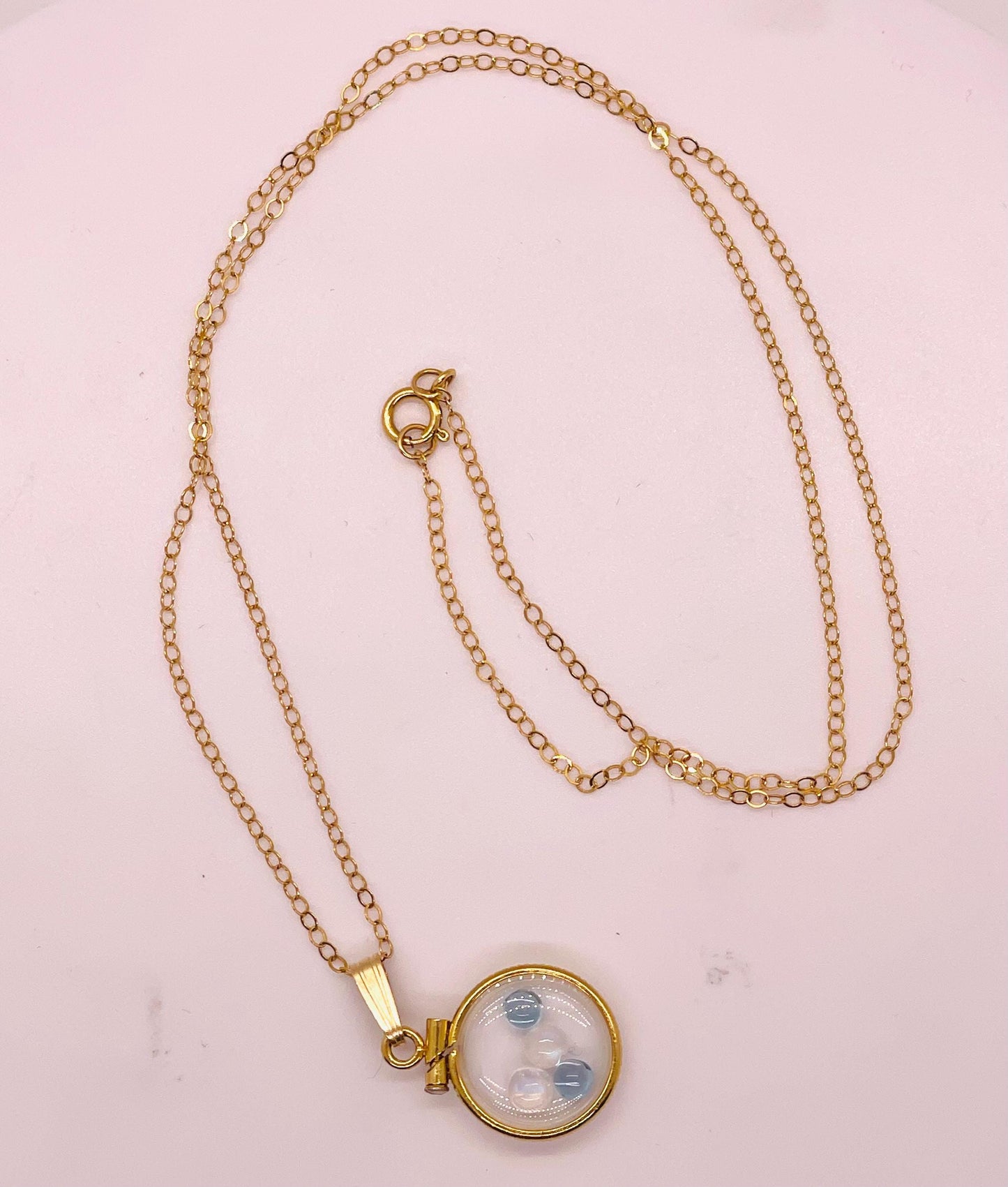 12.5 mm Handmade 14k Solid Gold Shaker Locket With Moonstone and Blue Topaz