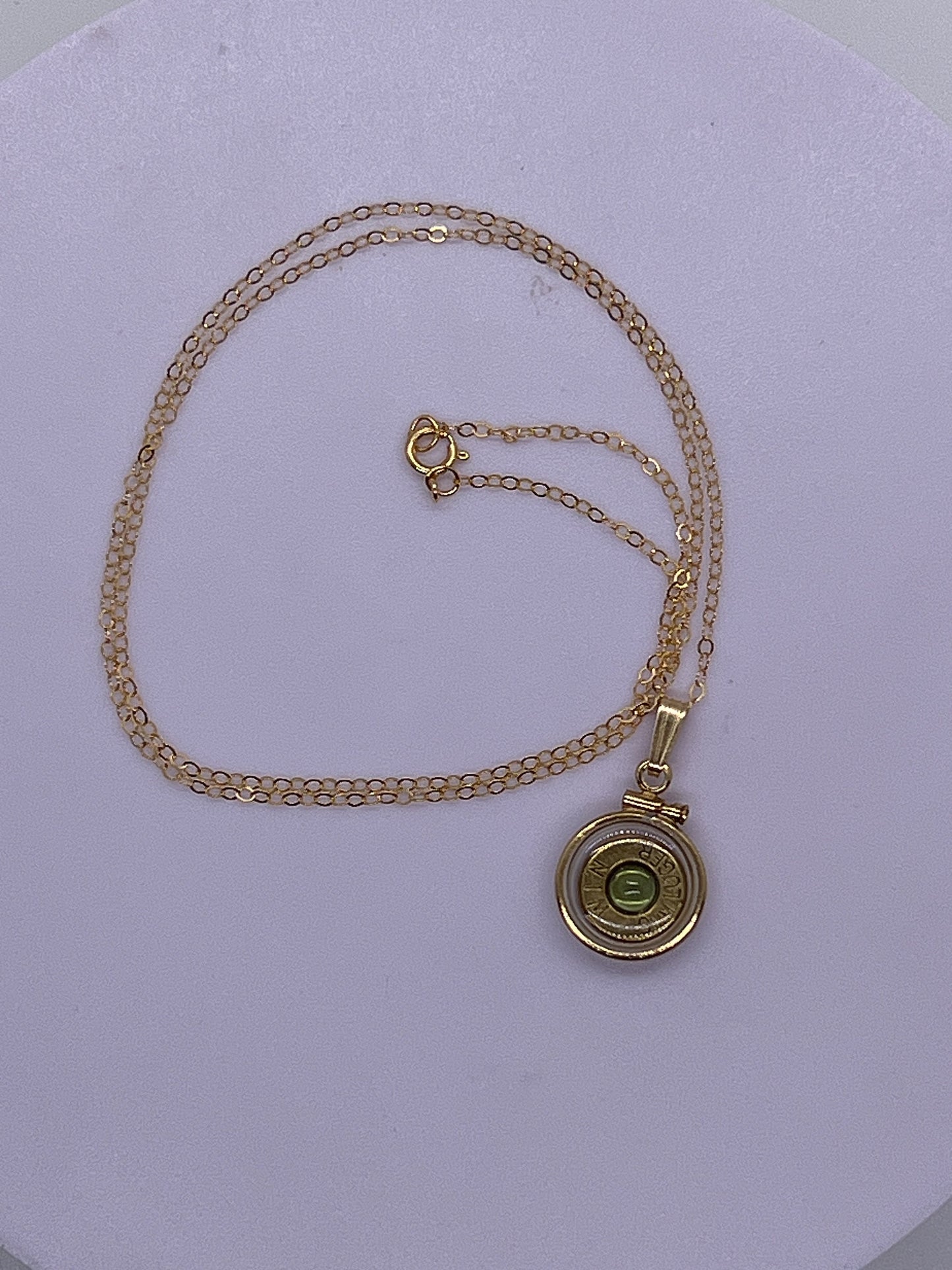 Handmade 14k gold filled 9mm bullet view locket, finished with a genuine gemstone, Ruby, sapphire,lapis, moonstone, peridot, tiger eye