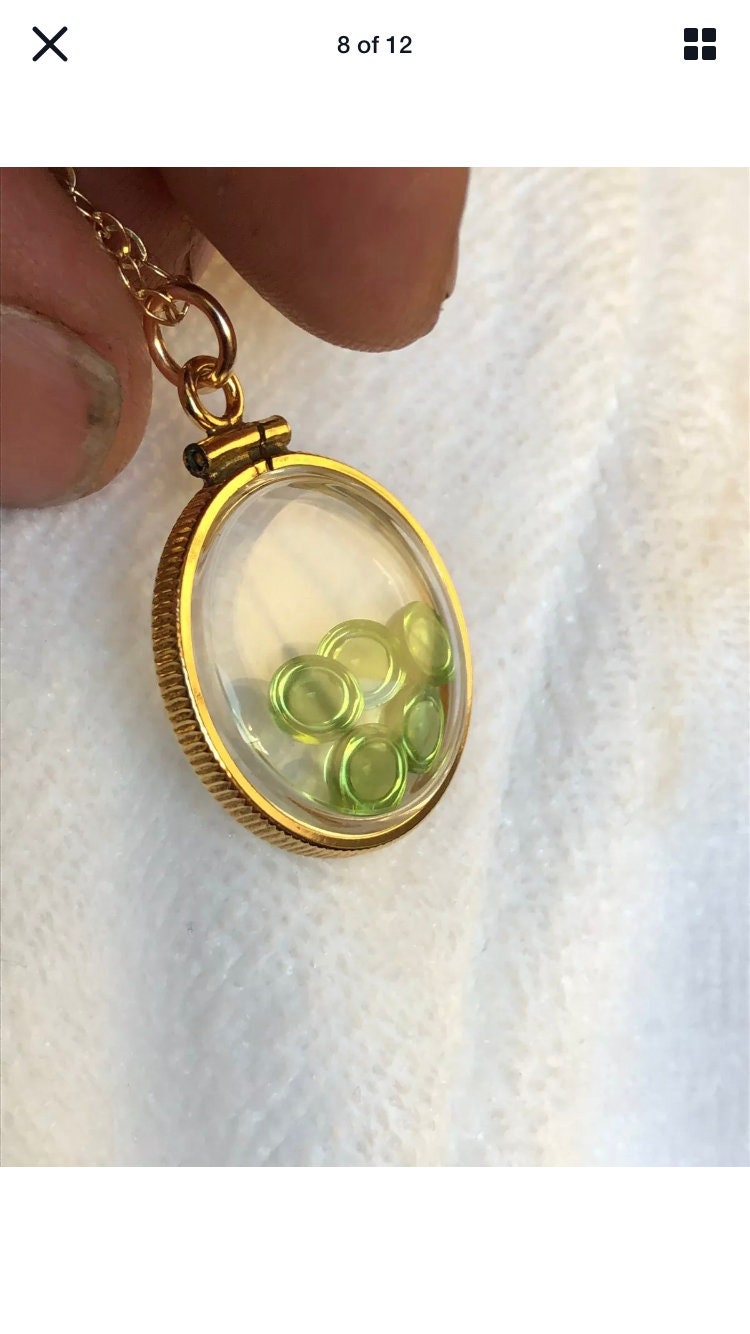 Vintage 12k gold filled locket with five 5mm beautiful green peridot cabochons, 3.26 TCW