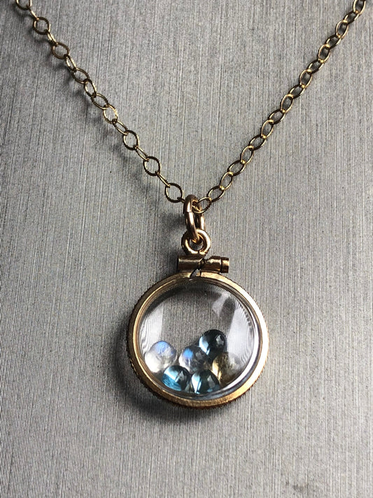 Vintage moonstone, citrine & topaz 12k gold filled Shaker locket with beautiful mix of natural gems, November Birthstones