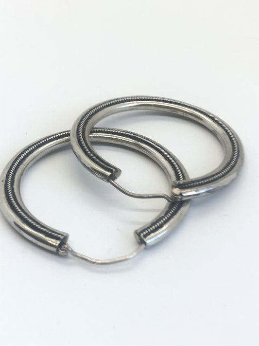 Large hoops Handmade Sterling Silver Earrings Indonesia, Vintage old stock, Beautiful and massive