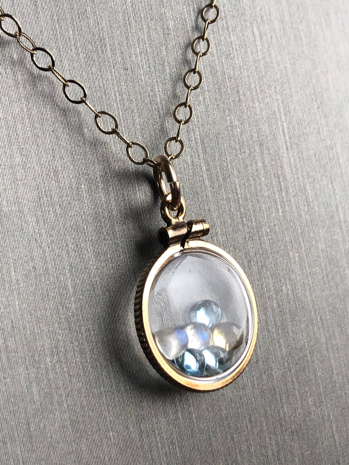 Vintage moonstone, citrine & topaz 12k gold filled Shaker locket with beautiful mix of natural gems, November Birthstones