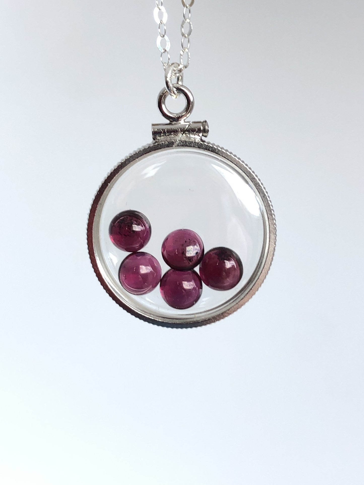 Handmade Garnet /Sterling Silver shaker locket w/ 3.98 CTW of beautiful gems, January birthstone Customize one for your Mother's Day, ask me
