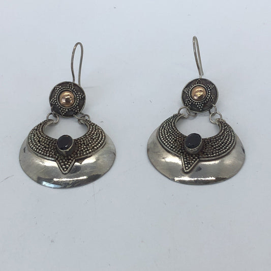 Large Handmade Sterling, Garnet  and gold wash french hook Earrings Indonesia, Vintage new old stock, Beautiful
