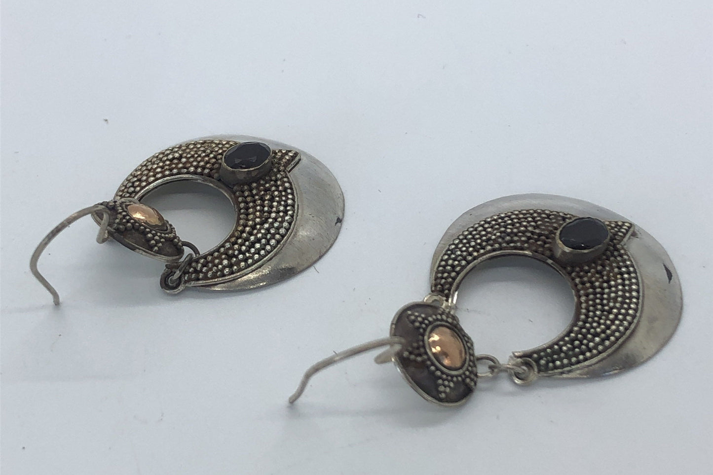 Large Handmade Sterling, Garnet  and gold wash french hook Earrings Indonesia, Vintage new old stock, Beautiful