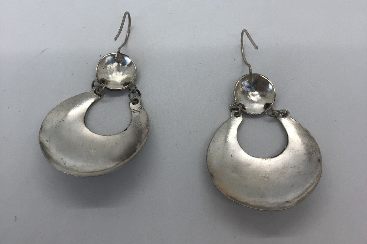 Large Handmade Sterling, Garnet  and gold wash french hook Earrings Indonesia, Vintage new old stock, Beautiful