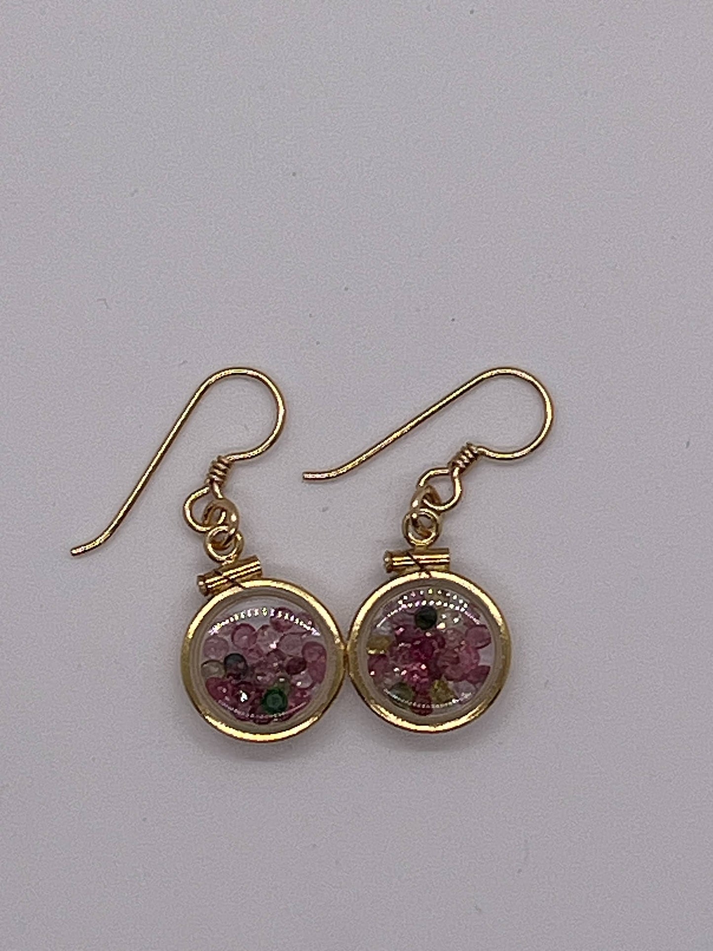 Handmade multicolored tourmaline Shaker Locket Earrings 14k gold filled w/ 2.6 CTW natural round cut gems