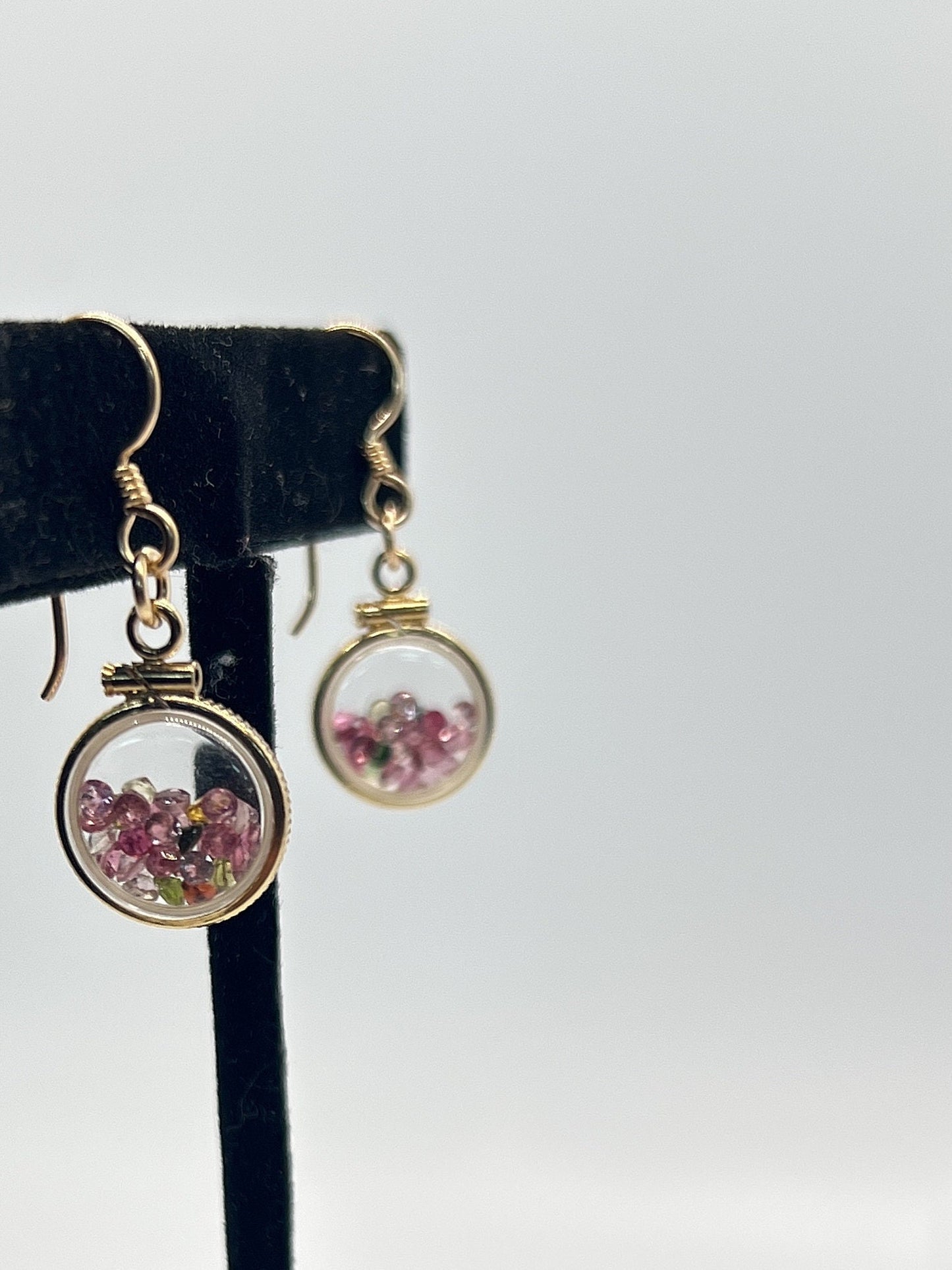 Handmade multicolored tourmaline Shaker Locket Earrings 14k gold filled w/ 2.6 CTW natural round cut gems