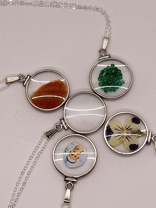 Empty Glass 20mm Handmade Sterling Silver shaker Locket, Ashes, sand, gems, hair, flowers, small treasures