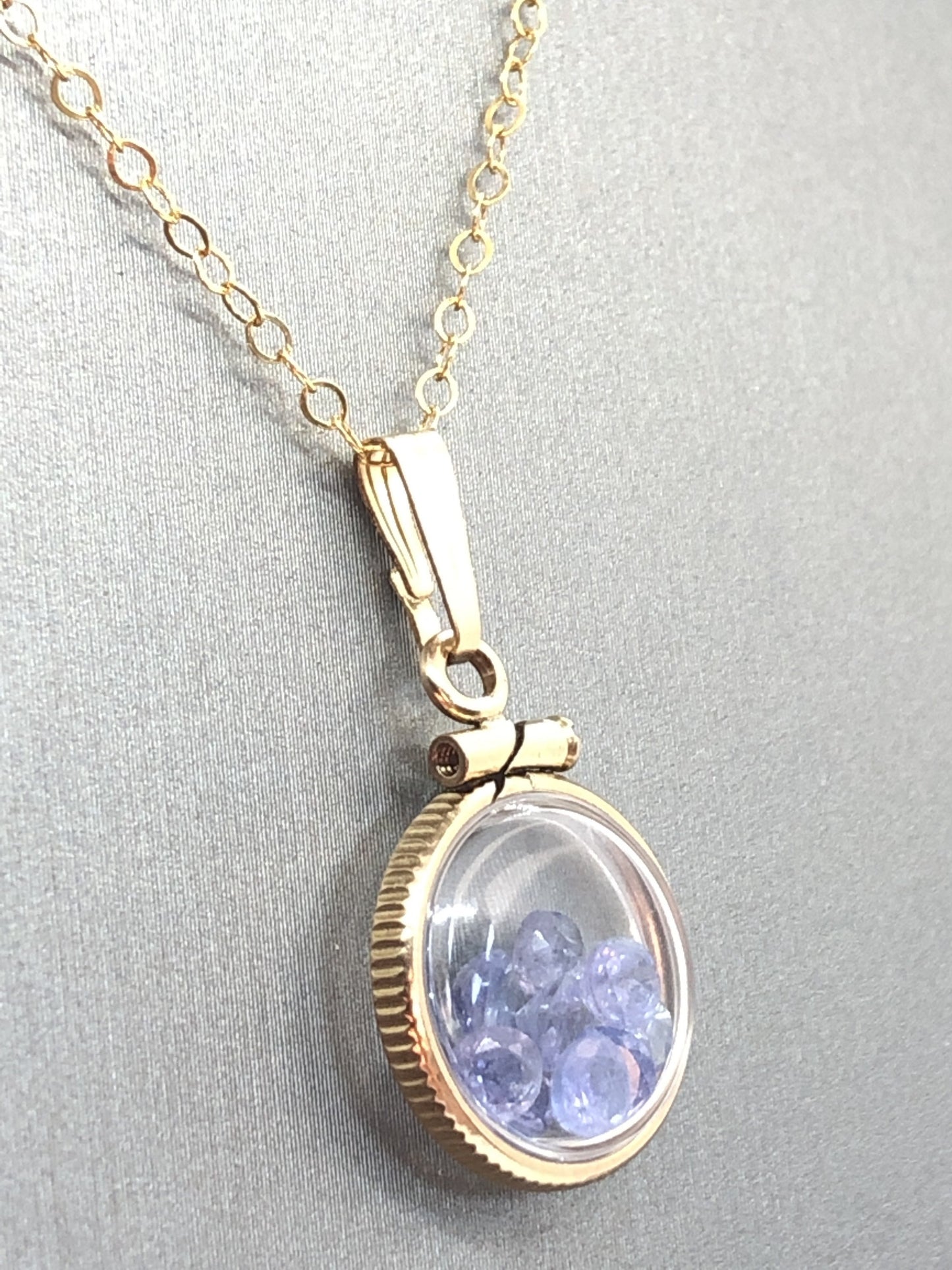 Diminutive  Tanzanite Shaker Locket 14k GF or Silver  with beautiful December Birthstone, .9TCW round cut gems