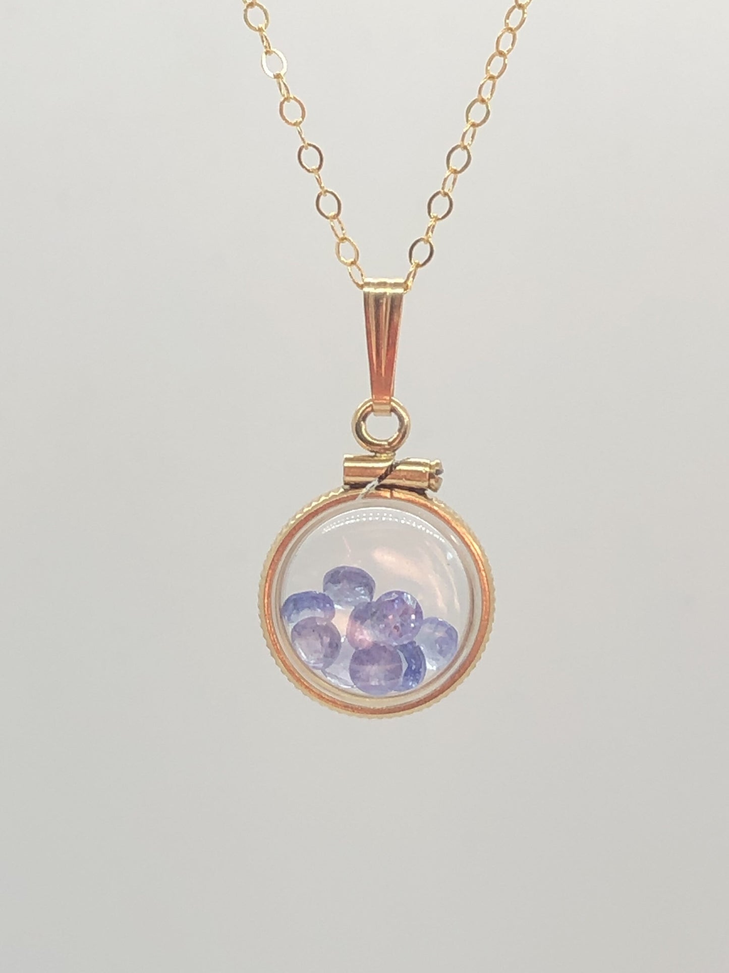 Diminutive  Tanzanite Shaker Locket 14k GF or Silver  with beautiful December Birthstone, .9TCW round cut gems