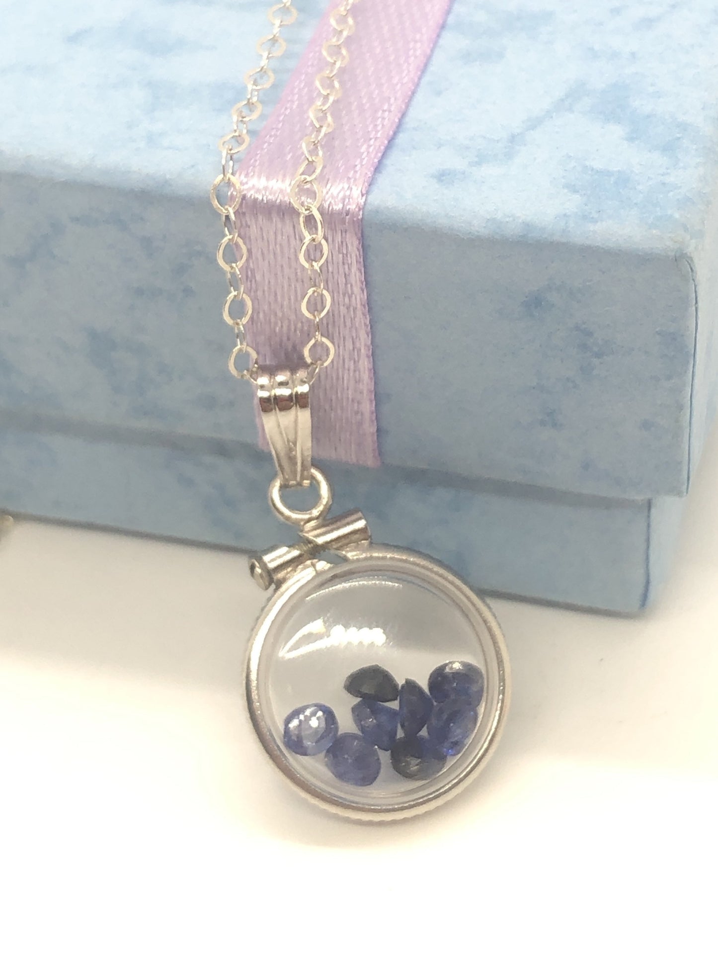 Diminutive 1.6 TCW Sapphire Shaker Locket 14k Gold Filled  or Sterling Silver filled w/ beautiful September Birthstone
