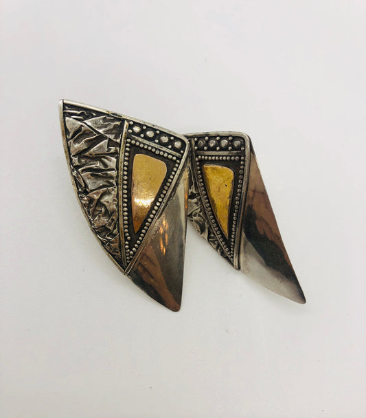 Vintage Handmade Sterling Silver and Gold Wash  Earrings Indonesia, Vintage old stock, Beautiful