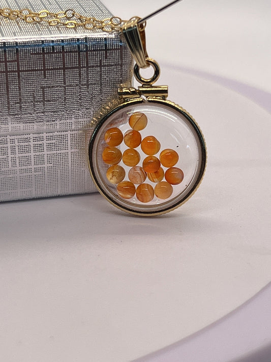 Handmade Dime sized Carnelian shaker locket,gold filled locket, 2.10 TCW round Carnelian cabochons.