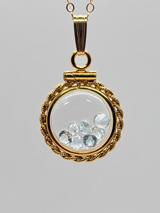 Handmade 12.5 mm 14k gold filled Gemstone  Shaker Locket with twisted Rope edge bezel, 0.75 cttw. Sky Blue Topaz,  Birthstone December