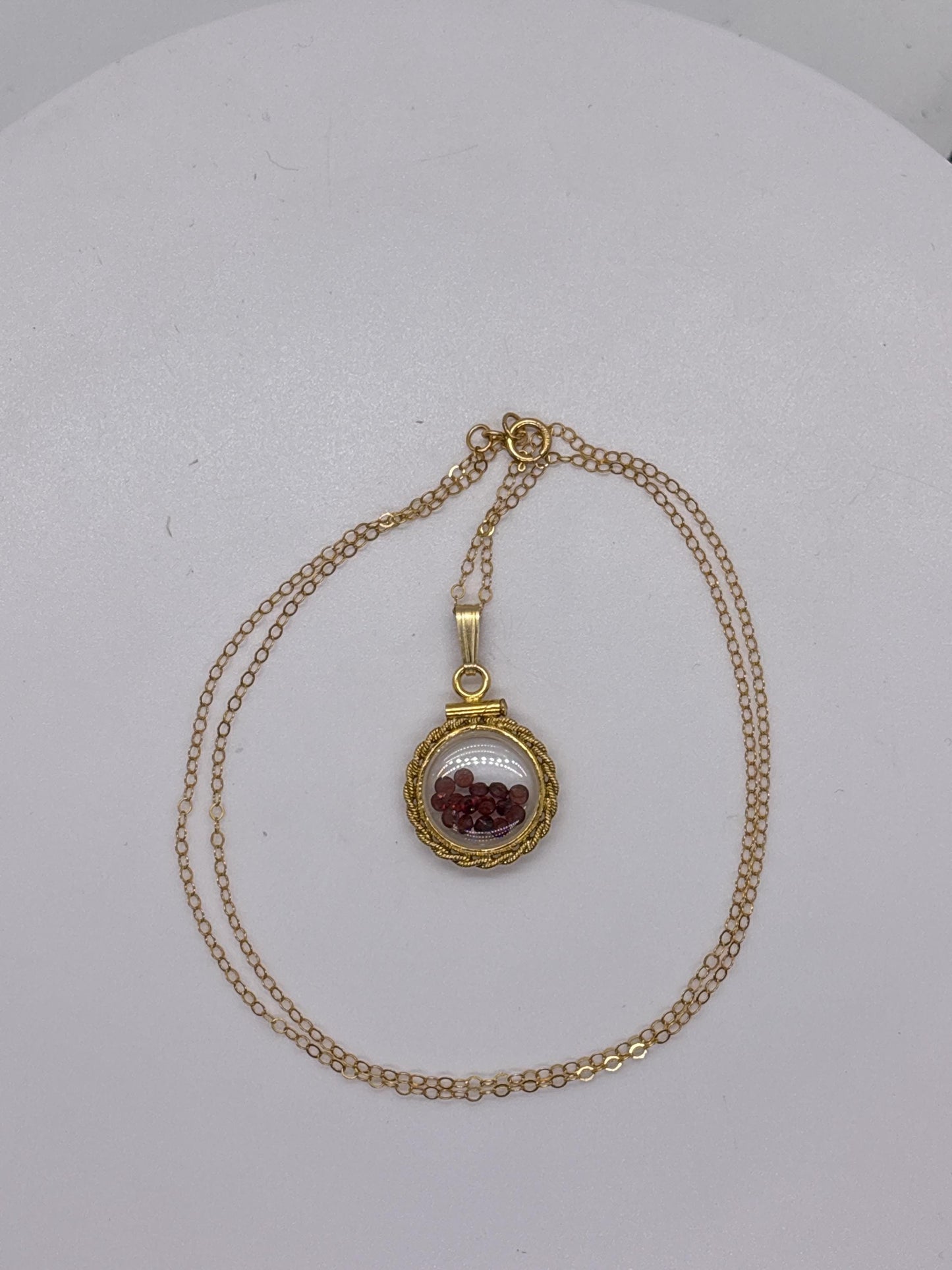 Handmade 12.5 mm 14k gold filled Gemstone  Shaker Locket with twisted Rope edge bezel, 0.75 cttw. Red Garnet, Birthstone January