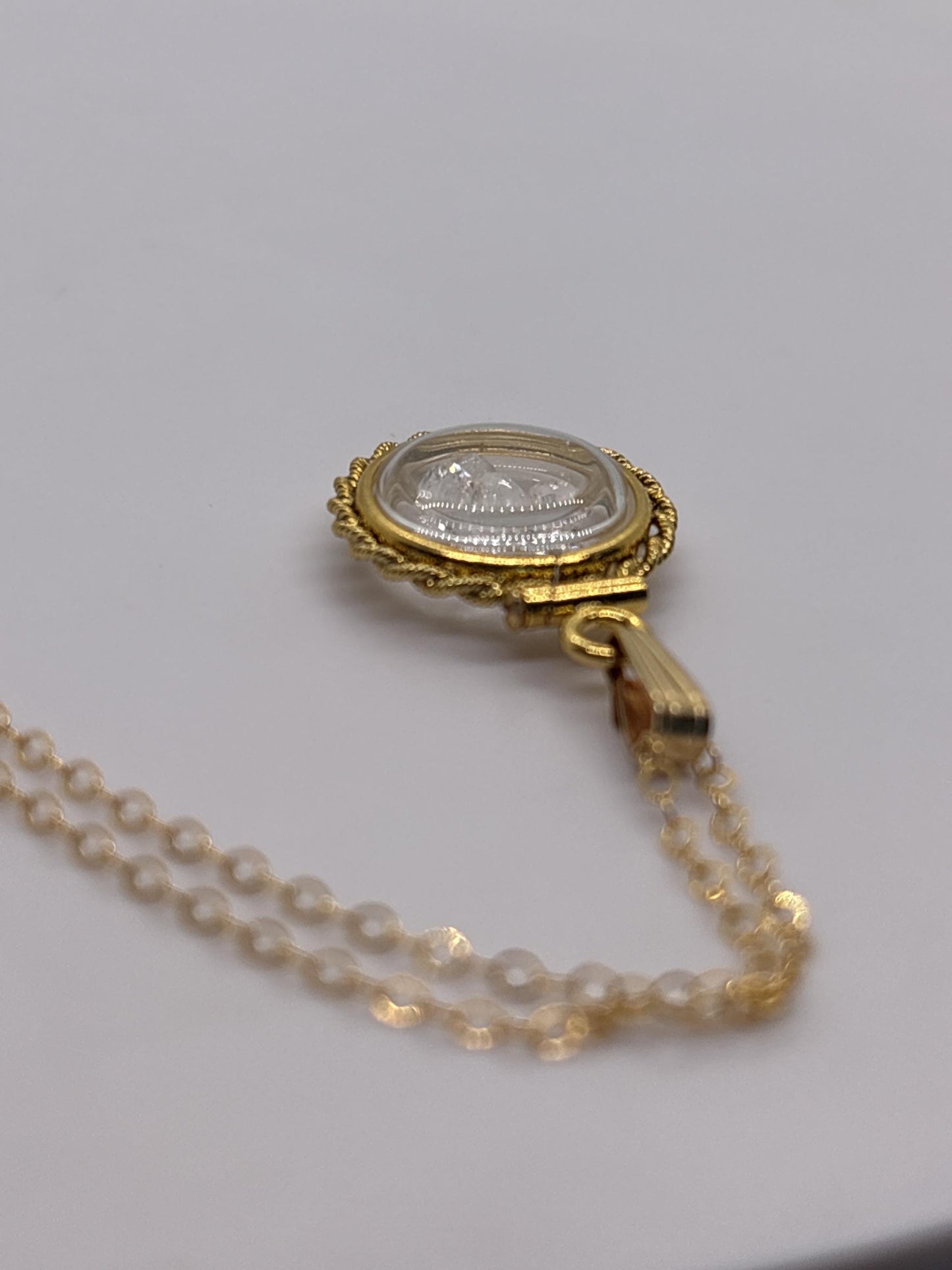Handmade 12.5 mm 14k gold filled Gemstone  Shaker Locket with twisted Rope edge bezel, 0.75 cttw. White Topaz, Birthstone April