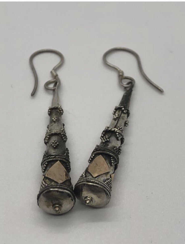 Large handmade sterling silver earring, gold wash, Indonesia,, new old stock