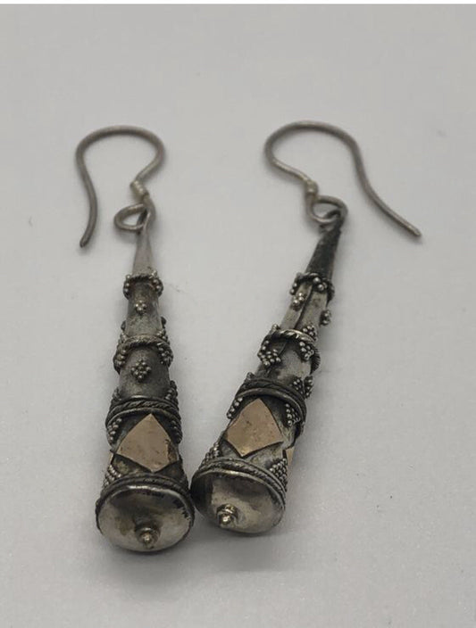 Large handmade sterling silver earring, gold wash, Indonesia,, new old stock
