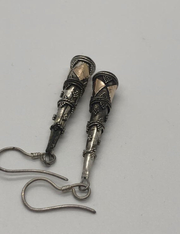 Large handmade sterling silver earring, gold wash, Indonesia,, new old stock