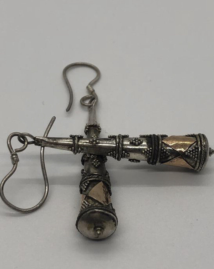 Large handmade sterling silver earring, gold wash, Indonesia,, new old stock