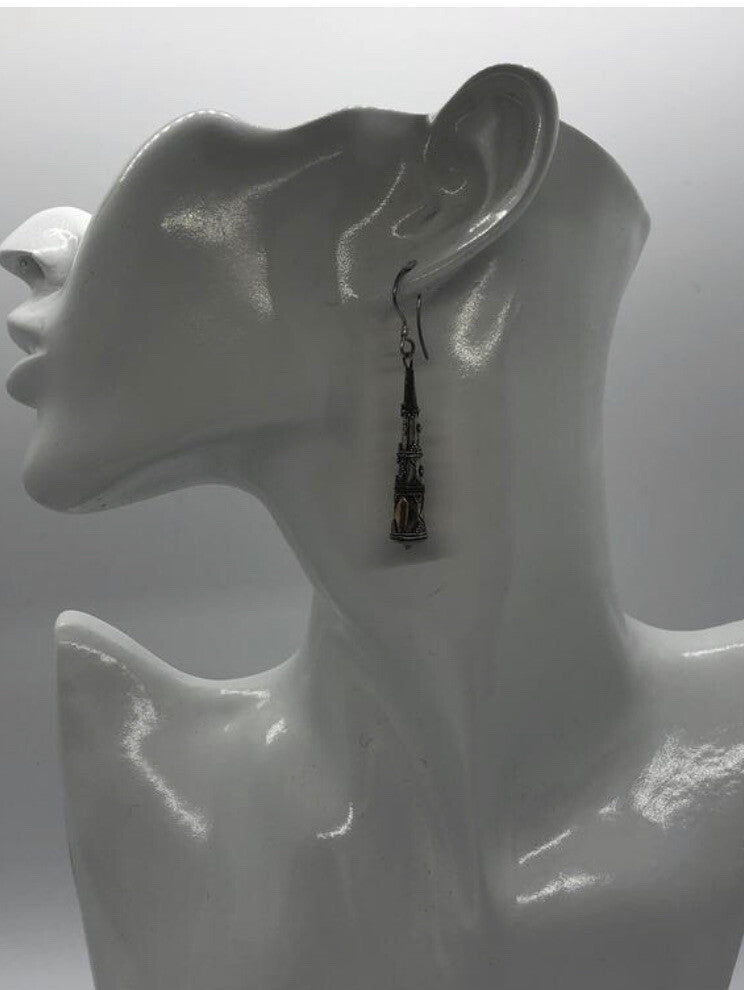 Large handmade sterling silver earring, gold wash, Indonesia,, new old stock