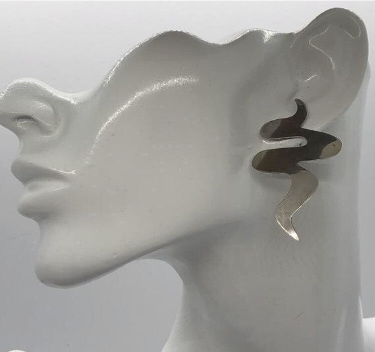 Large handmade sterling silver earring, Indonesia, Movement Form, new old stock