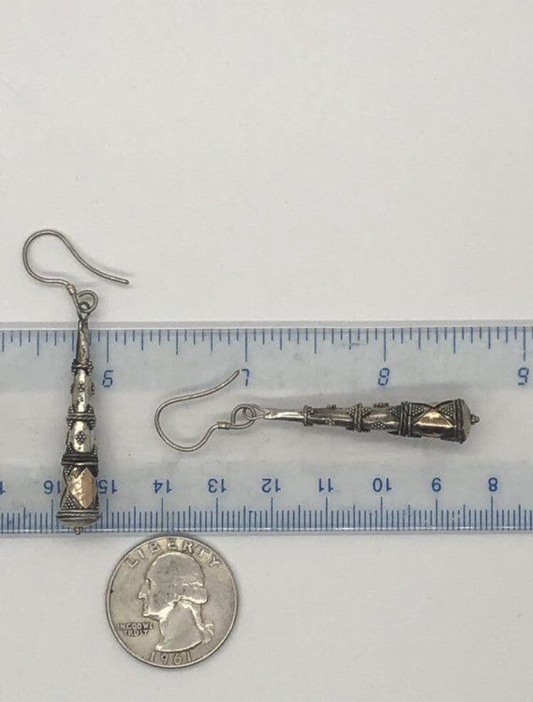 Large handmade sterling silver earring, gold wash, Indonesia,, new old stock
