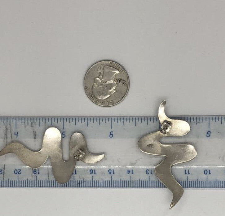 Large handmade sterling silver earring, Indonesia, Movement Form, new old stock