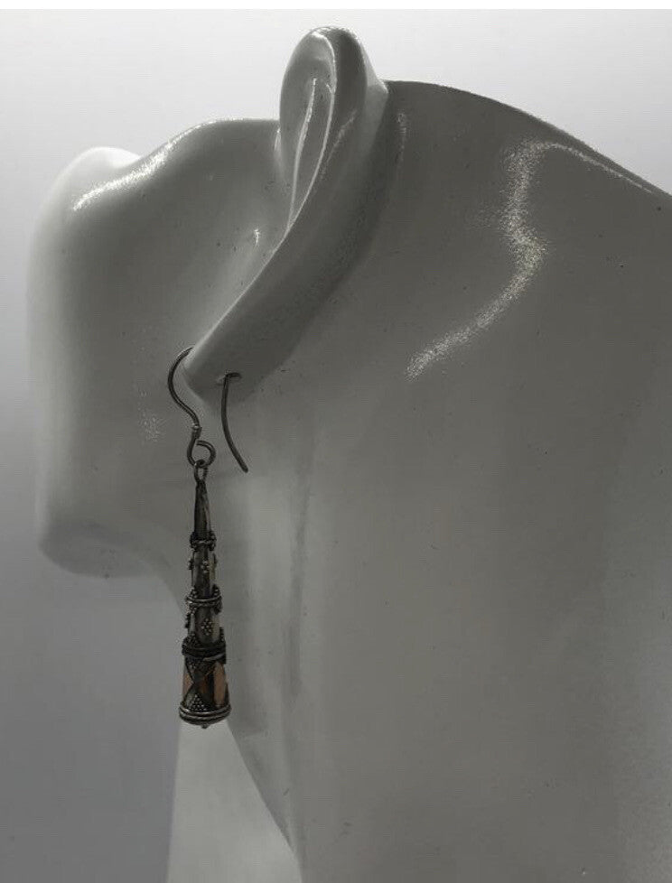 Large handmade sterling silver earring, gold wash, Indonesia,, new old stock