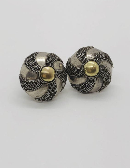 Large handmade sterling silver earrings, Indonesia, with  gold wash, SHIELDS