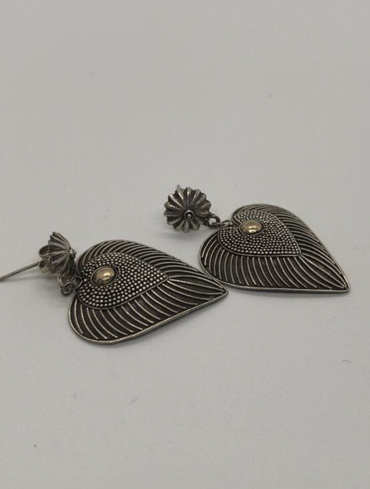 Large handmade sterling silver earrings, Indonesia, with beautiful gold wash