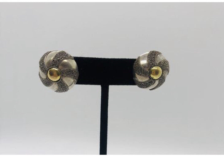 Large handmade sterling silver earrings, Indonesia, with  gold wash, SHIELDS