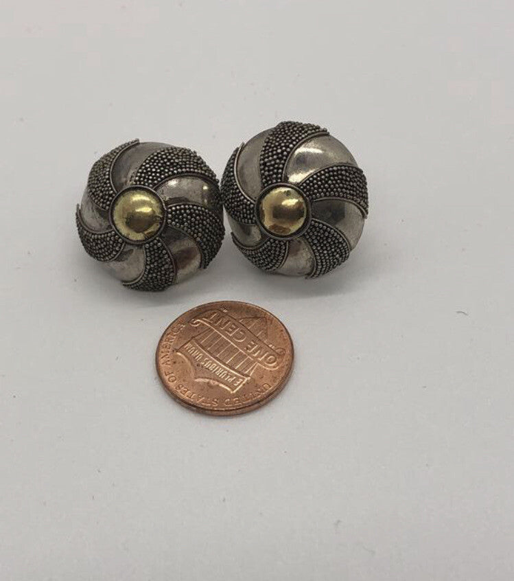 Large handmade sterling silver earrings, Indonesia, with  gold wash, SHIELDS