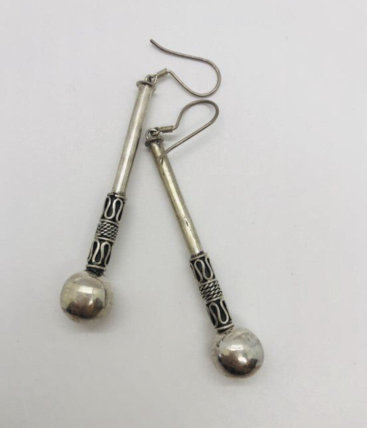 Large Handmade sterling silver Earrings Indonesia, Vintage old stock, Hammers