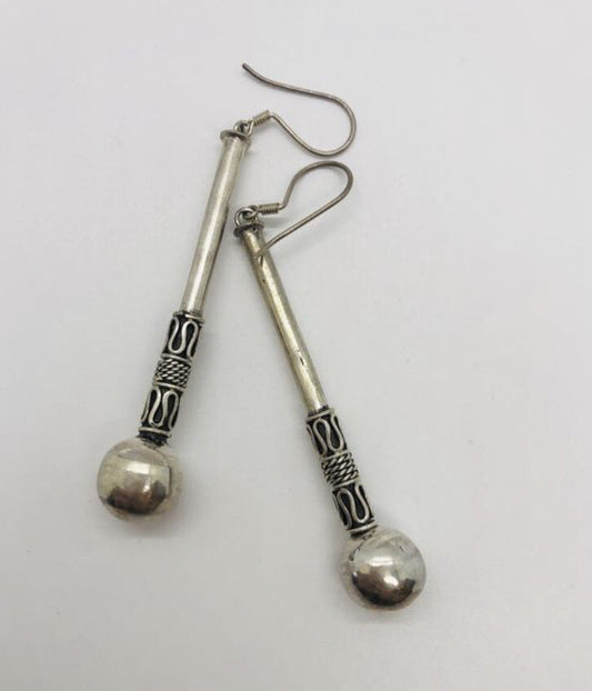 Large Handmade sterling silver Earrings Indonesia, Vintage old stock, Hammers
