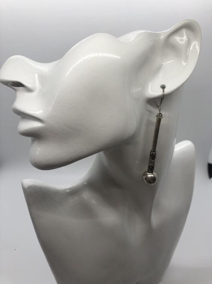 Large Handmade sterling silver Earrings Indonesia, Vintage old stock, Hammers