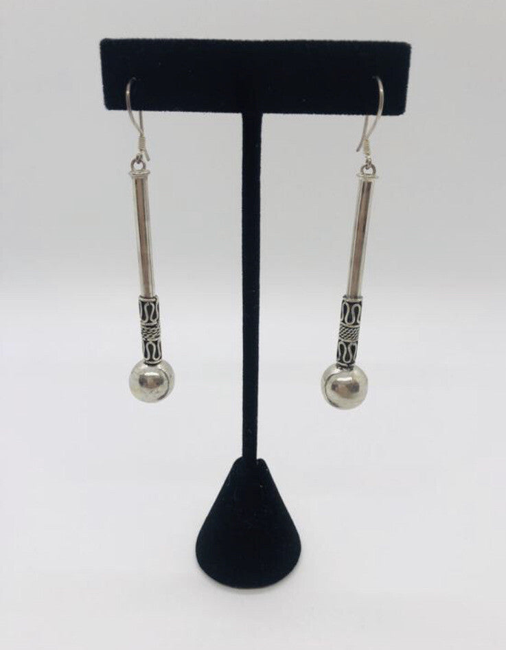 Large Handmade sterling silver Earrings Indonesia, Vintage old stock, Hammers