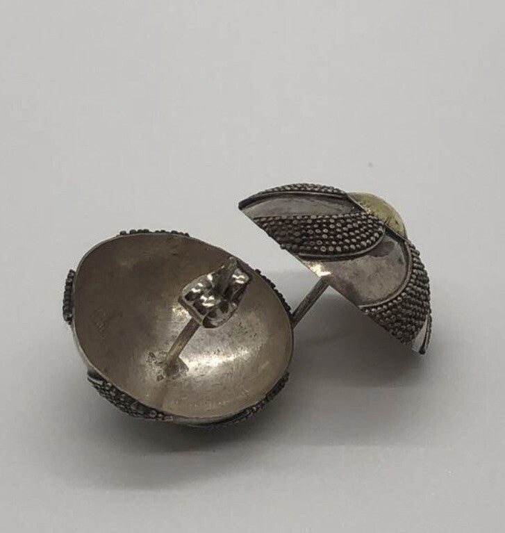 Large handmade sterling silver earrings, Indonesia, with  gold wash, SHIELDS