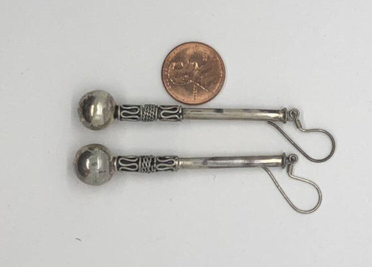 Large Handmade sterling silver Earrings Indonesia, Vintage old stock, Hammers