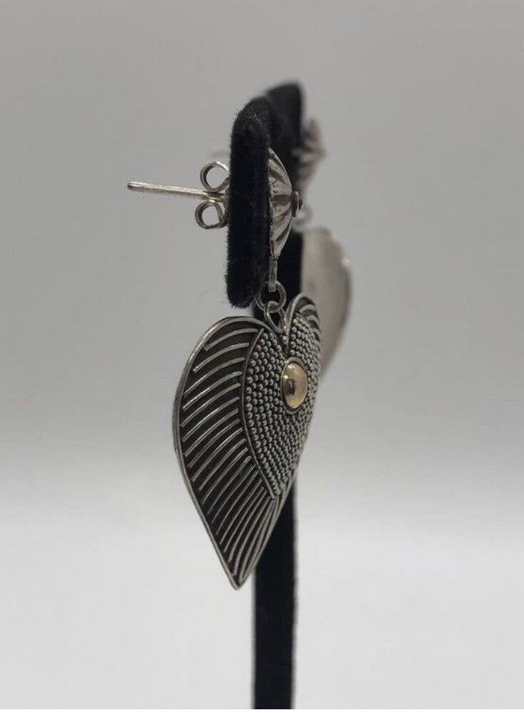 Large handmade sterling silver earrings, Indonesia, with beautiful gold wash