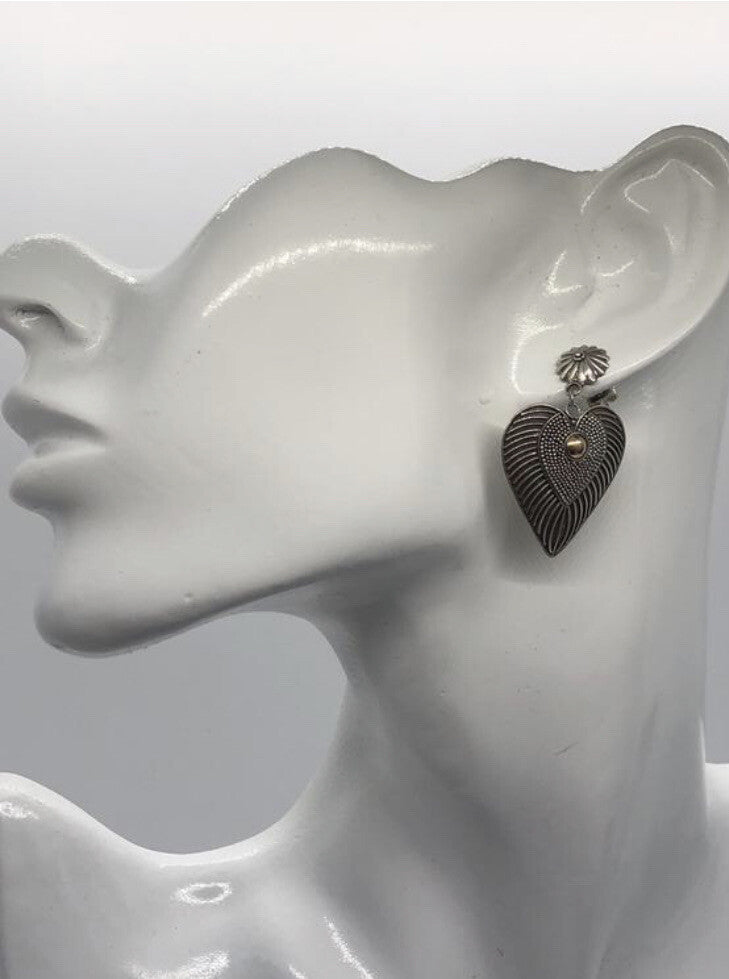 Large handmade sterling silver earrings, Indonesia, with beautiful gold wash