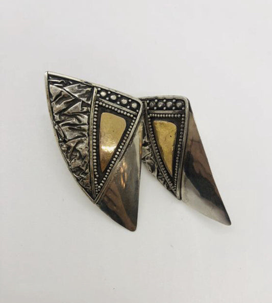 Large handmade sterling silver earrings, Indonesia, with beautiful gold wash