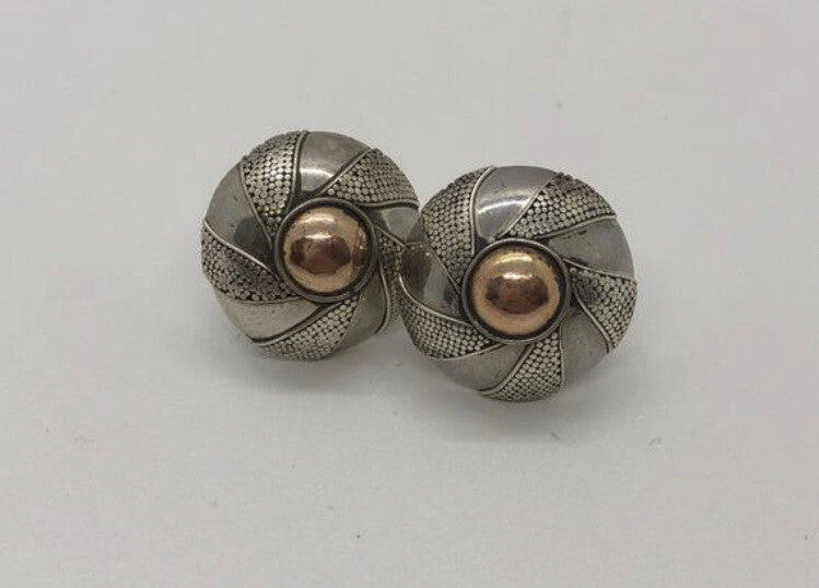 Large handmade sterling silver earrings, Indonesia, with beautiful gold wash