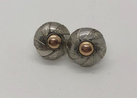 Large handmade sterling silver earrings, Indonesia, with beautiful gold wash