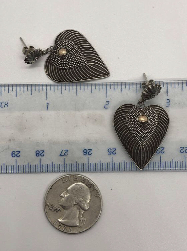 Large handmade sterling silver earrings, Indonesia, with beautiful gold wash