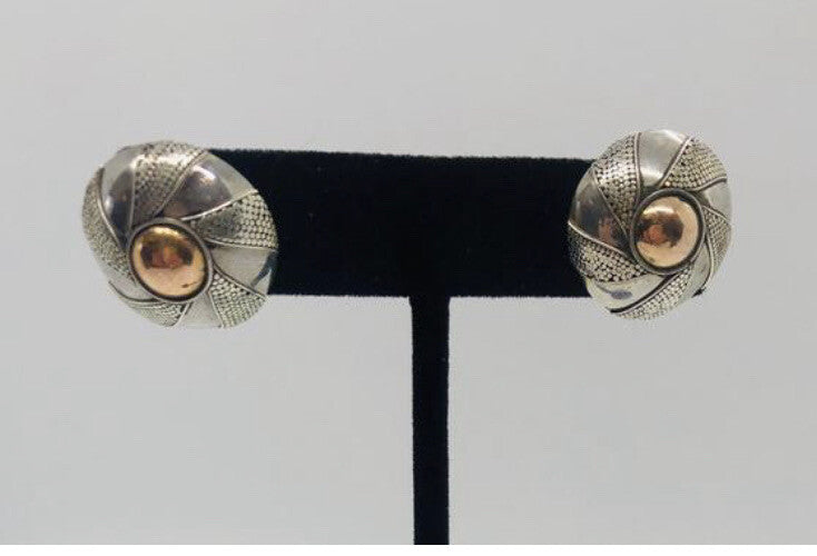 Large handmade sterling silver earrings, Indonesia, with beautiful gold wash