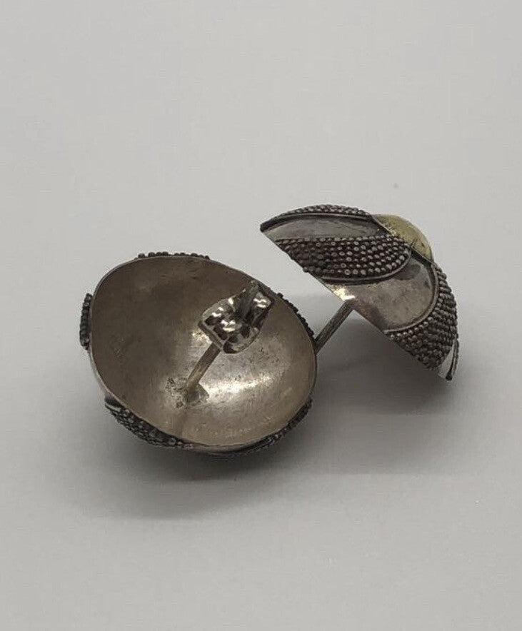 Large handmade sterling silver earrings, Indonesia, with beautiful gold wash